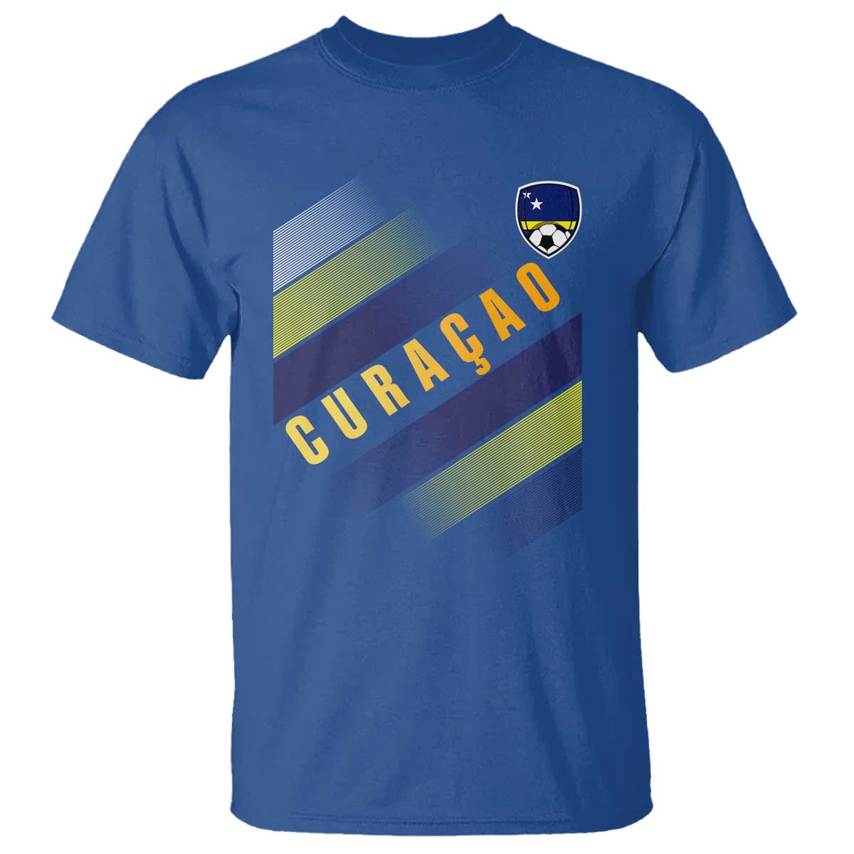 Curaçao Soccer Flag Stripe Jersey Style T Shirt Football Fans Pride Support TS02 Royal Blue Print Your Wear