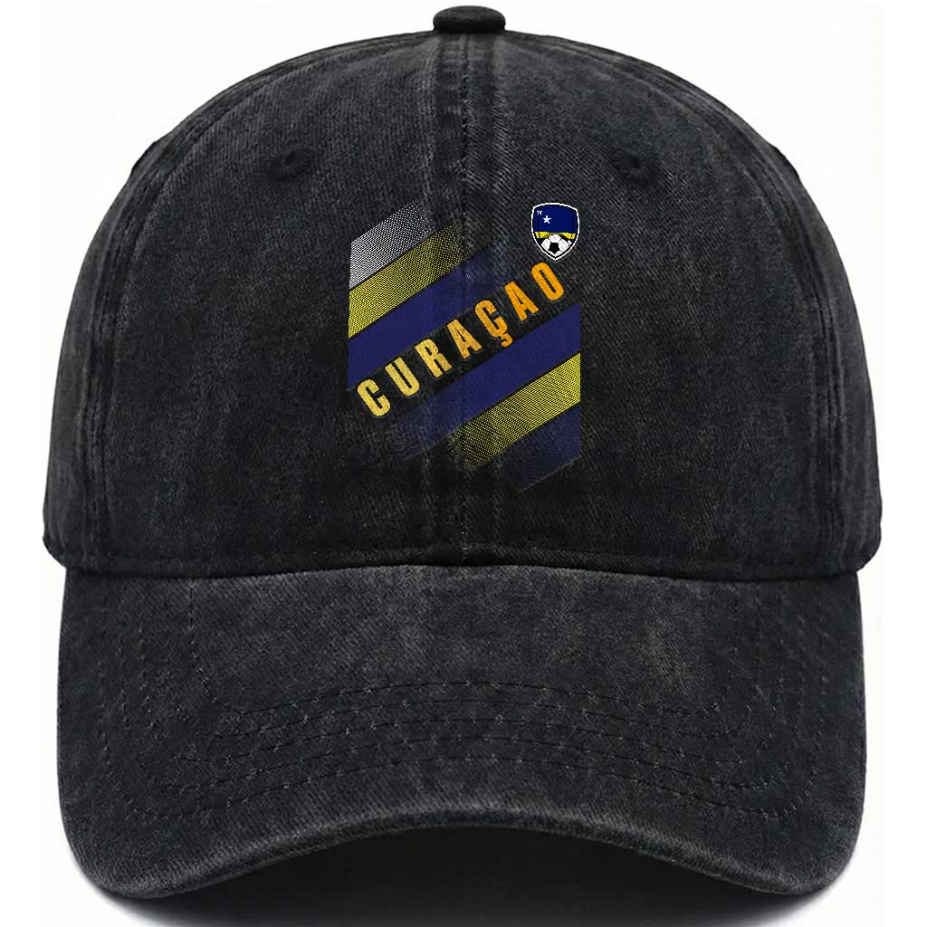 Curaçao Soccer Flag Stripe Jersey Style Washed Cotton Baseball Cap Football Fans Pride Support TS02 Print Your Wear