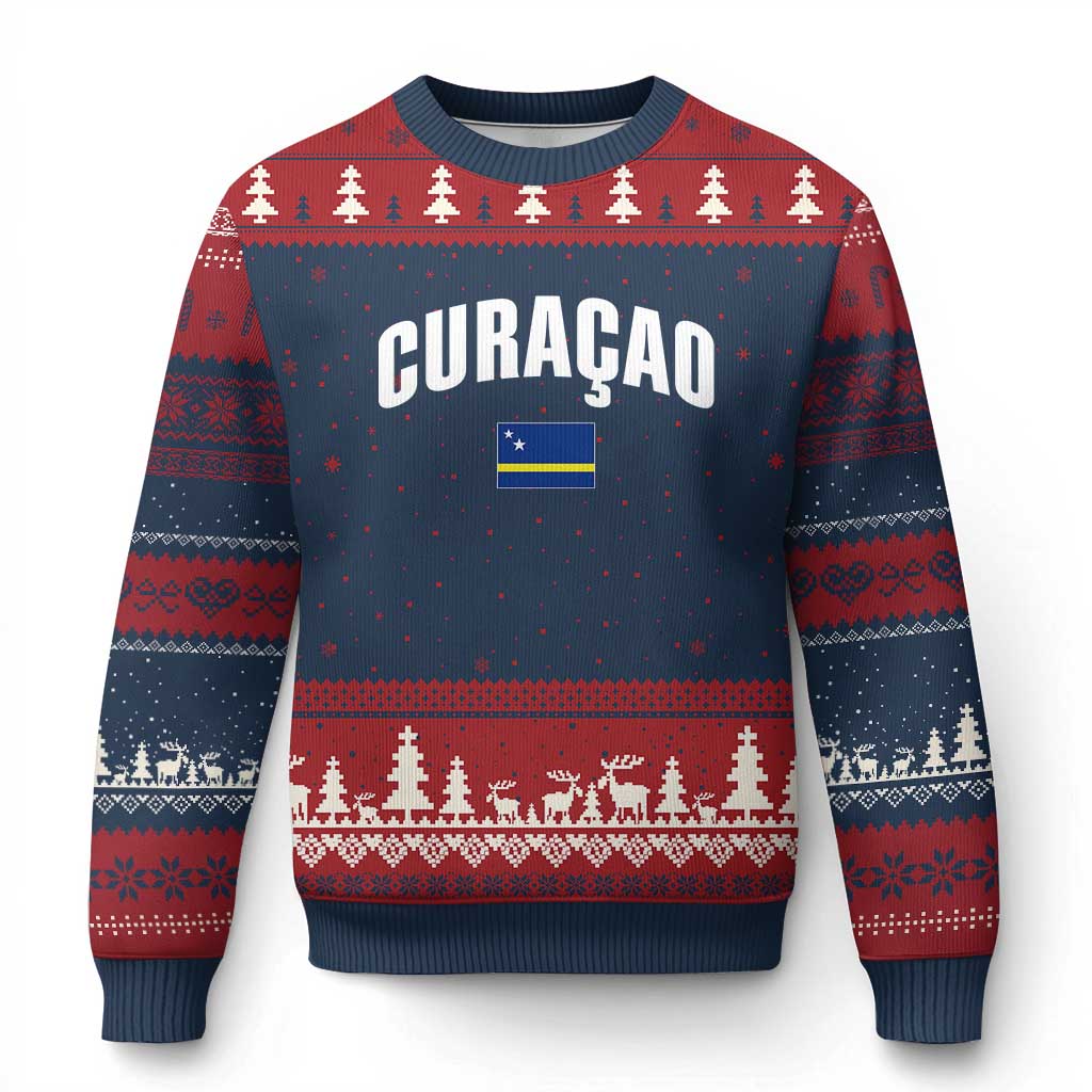Curaçao National Flag Classic Heritage Ugly Christmas Sweater Caribbean Pride Souvenir TS02 Navy Red Print Your Wear