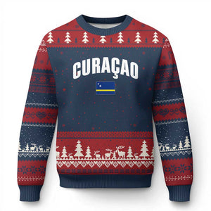 Curaçao National Flag Classic Heritage Ugly Christmas Sweater Caribbean Pride Souvenir TS02 Navy Red Print Your Wear