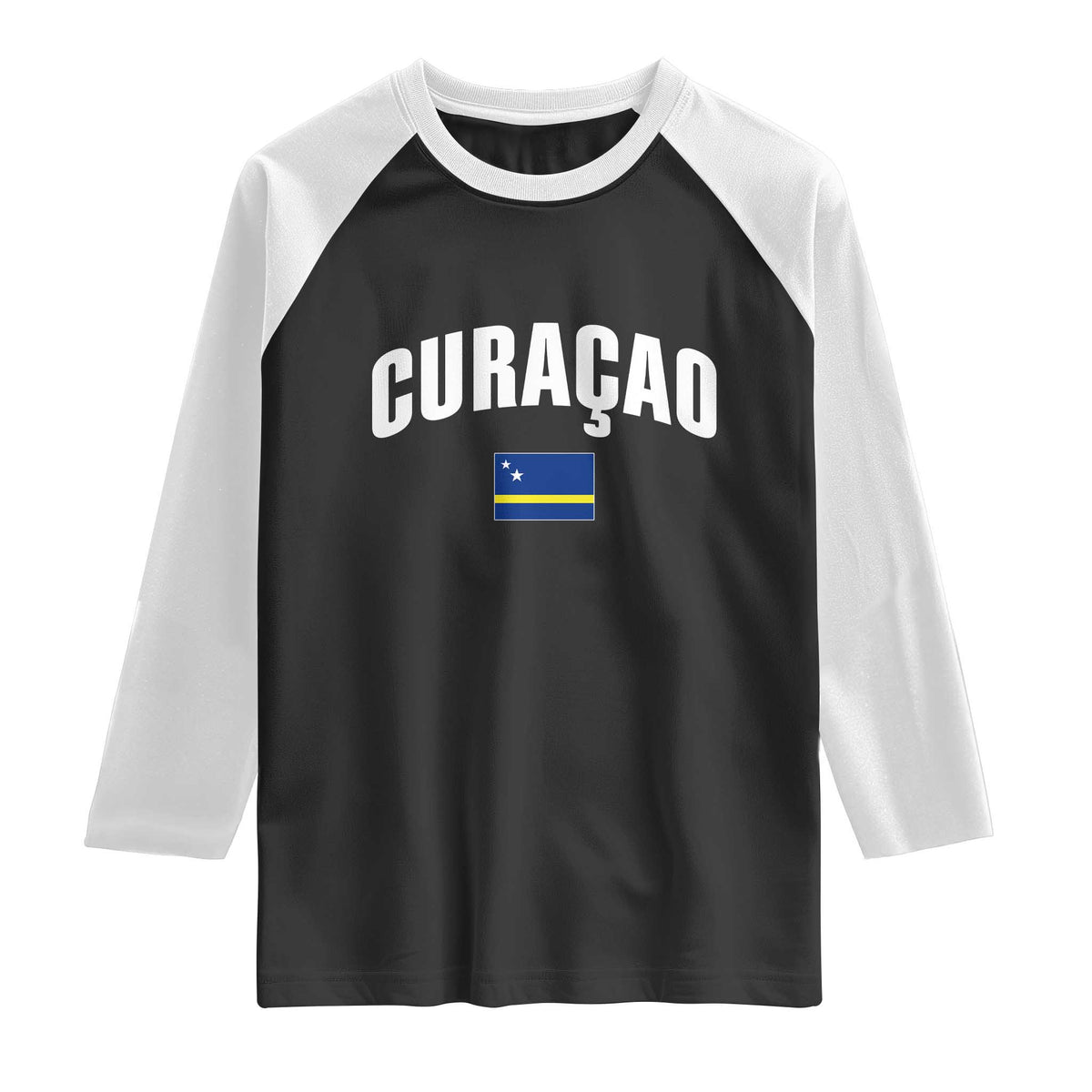 Curaçao National Flag Classic Heritage Raglan Shirt Caribbean Pride Souvenir TS02 Black White Print Your Wear
