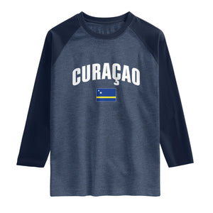 Curaçao National Flag Classic Heritage Raglan Shirt Caribbean Pride Souvenir TS02 Heather Denim Navy Print Your Wear