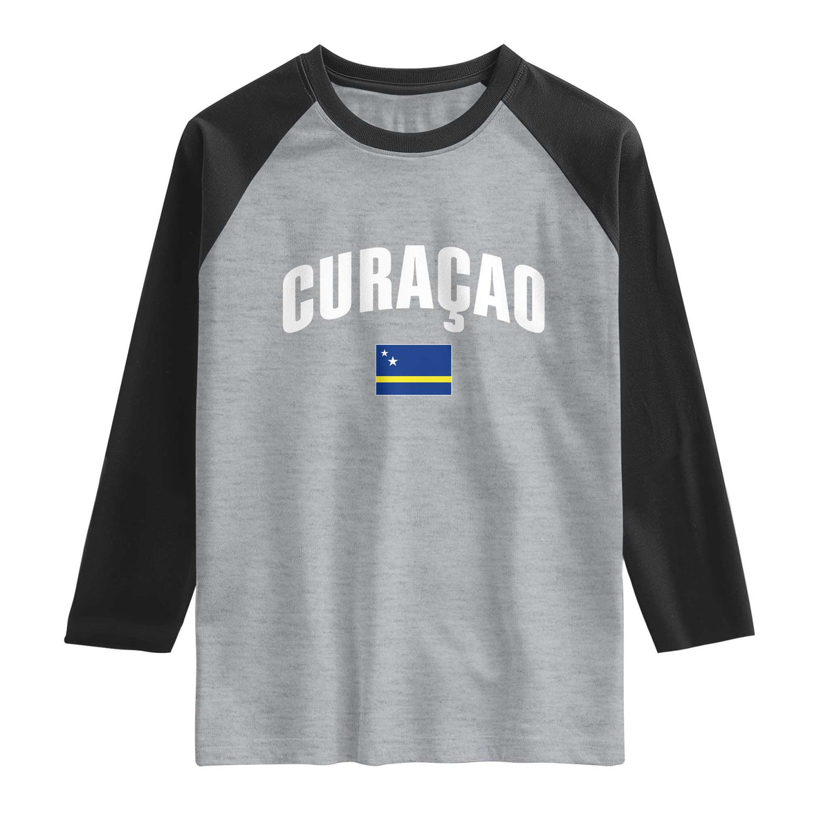 Curaçao National Flag Classic Heritage Raglan Shirt Caribbean Pride Souvenir TS02 Heather Gray Black Print Your Wear