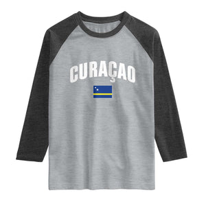 Curaçao National Flag Classic Heritage Raglan Shirt Caribbean Pride Souvenir TS02 Heather Gray Heather Charcoal Print Your Wear