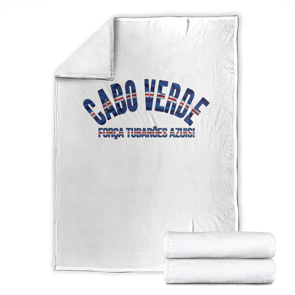 Forca Tubaroes Azuis Cabo Verde National Pride Throw Blanket Cape Verde Football Fans Blue Sharks Heritage TS02 White Print Your Wear