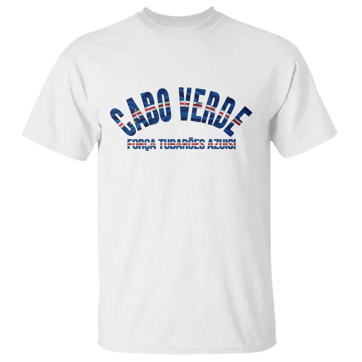 Forca Tubaroes Azuis Cabo Verde National Pride T Shirt Cape Verde Football Fans Blue Sharks Heritage TS02 White Print Your Wear