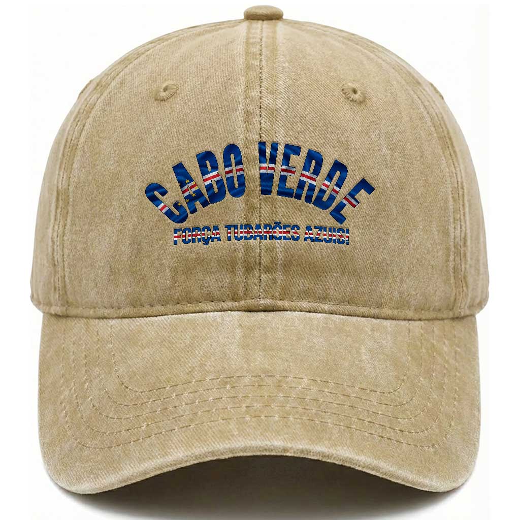 Forca Tubaroes Azuis Cabo Verde National Pride Washed Cotton Baseball Cap Cape Verde Football Fans Blue Sharks Heritage TS02 Print Your Wear
