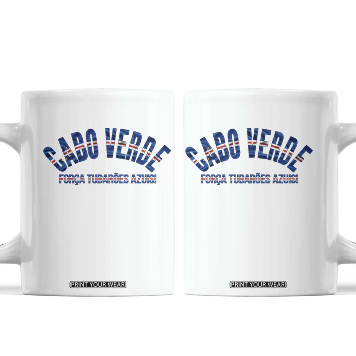 Forca Tubaroes Azuis Cabo Verde National Pride Coffee Mug Cape Verde Football Fans Blue Sharks Heritage TS02 White Print Your Wear