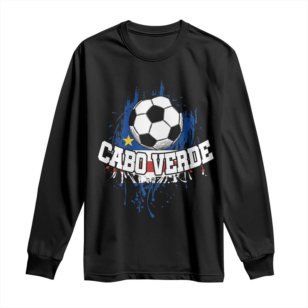 Cabo Verde Flag Football Graphic Long Sleeve Shirt Cape Verde Soccer Fans Artistic Pride TS02 Black Print Your Wear