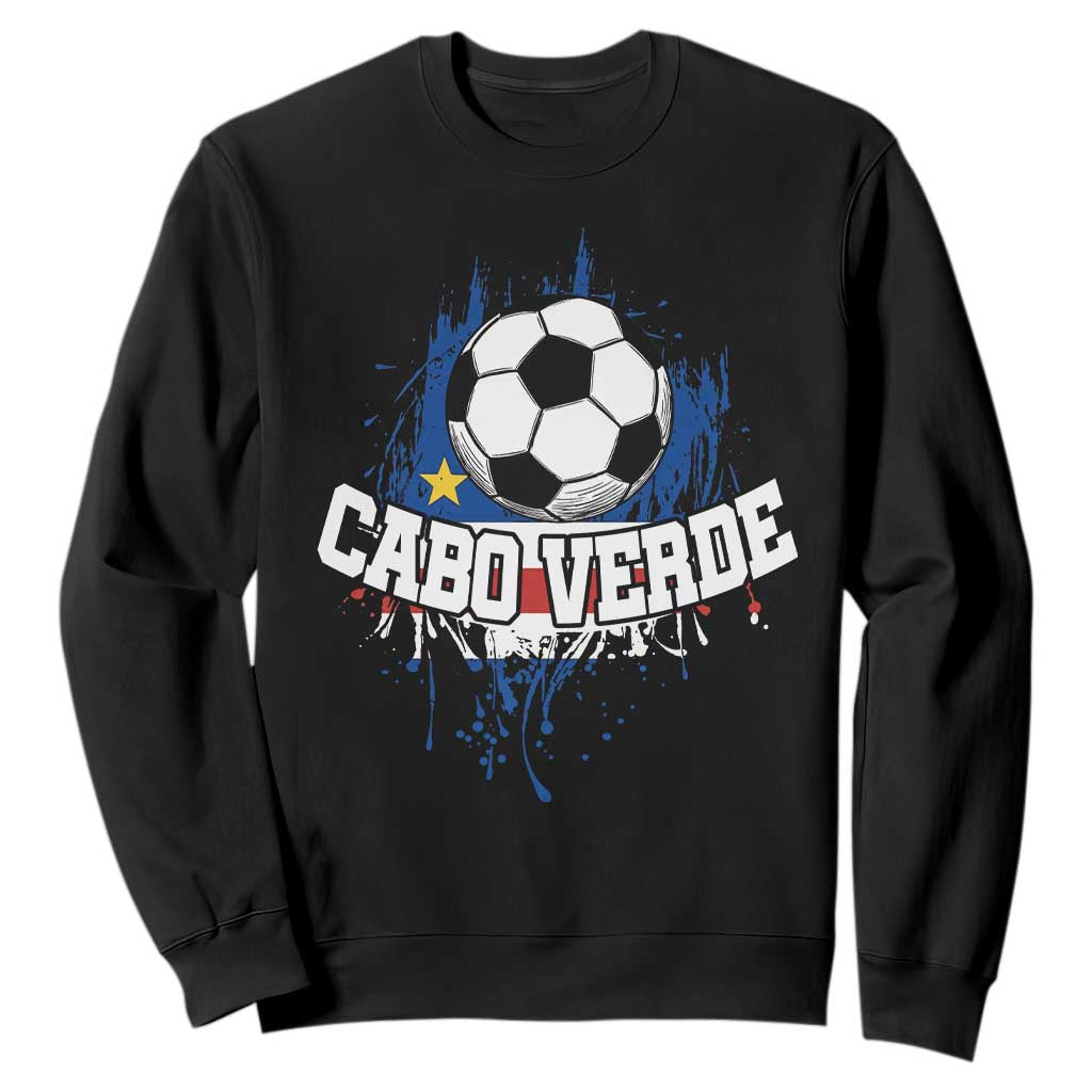 Cabo Verde Flag Football Graphic Sweatshirt Cape Verde Soccer Fans Artistic Pride TS02 Black Print Your Wear
