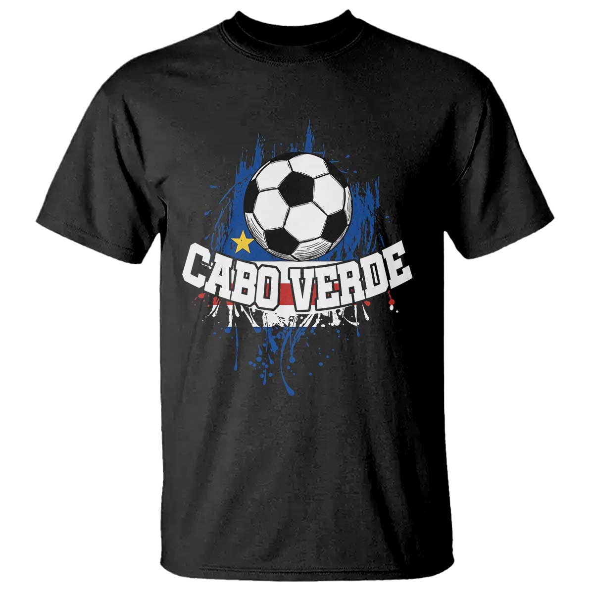 Cabo Verde Flag Football Graphic T Shirt Cape Verde Soccer Fans Artistic Pride TS02 Black Print Your Wear
