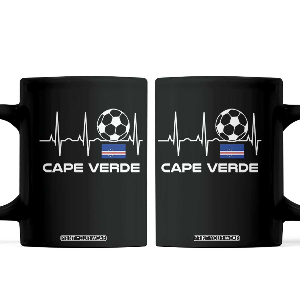 Cape Verde Soccer Heartbeat EKG Pulse Graphic Coffee Mug Cabo Verde Football Fans Pride TS02 Black Print Your Wear
