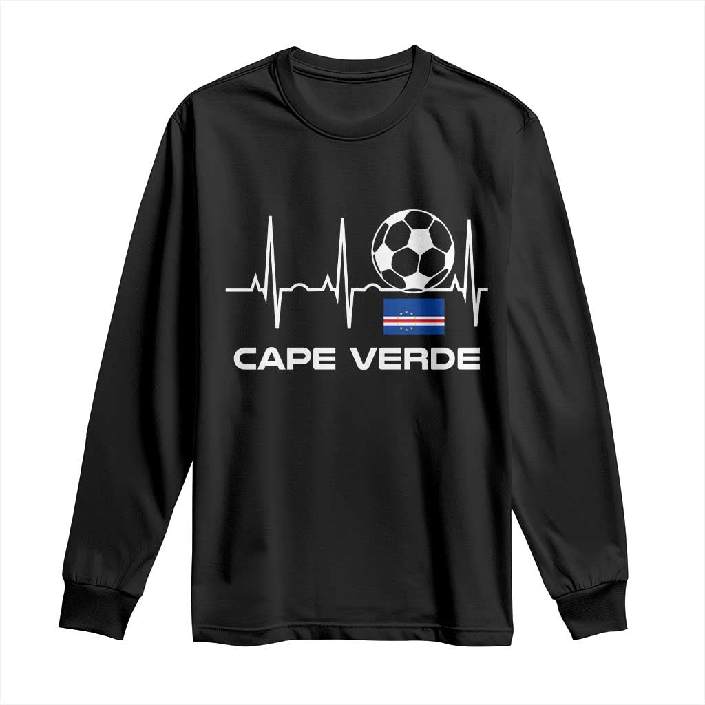 Cape Verde Soccer Heartbeat EKG Pulse Graphic Long Sleeve Shirt Cabo Verde Football Fans Pride TS02 Black Print Your Wear