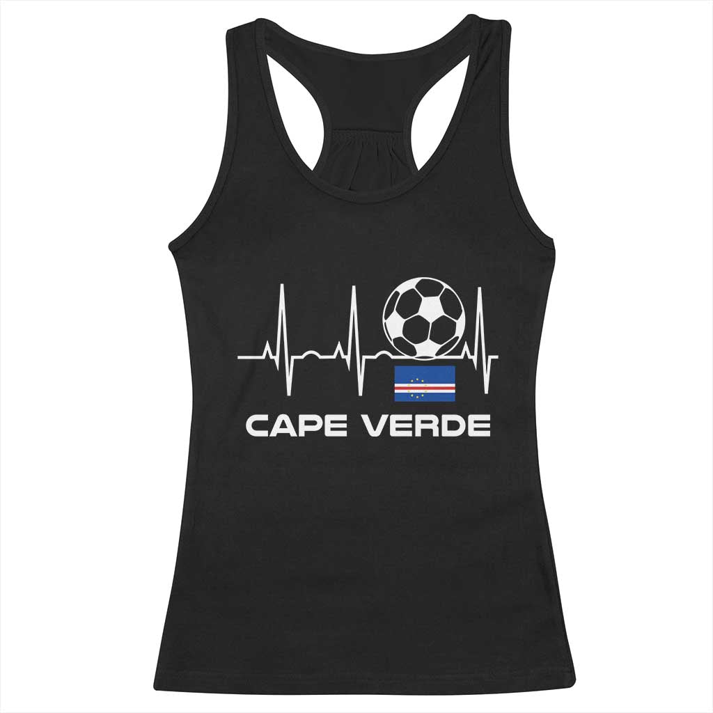 Cape Verde Soccer Heartbeat EKG Pulse Graphic Racerback Tank Top Cabo Verde Football Fans Pride TS02 Black Print Your Wear