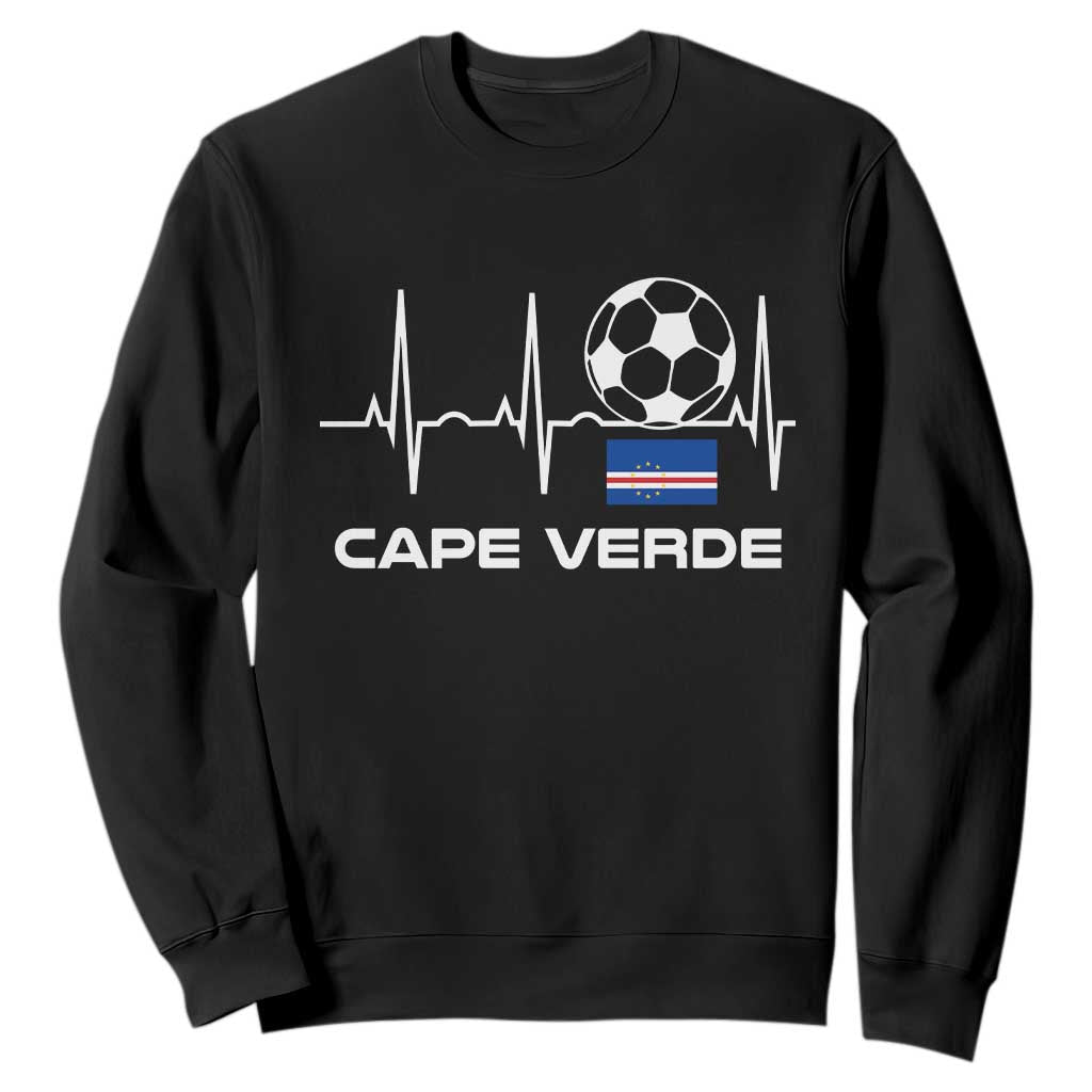 Cape Verde Soccer Heartbeat EKG Pulse Graphic Sweatshirt Cabo Verde Football Fans Pride TS02 Black Print Your Wear