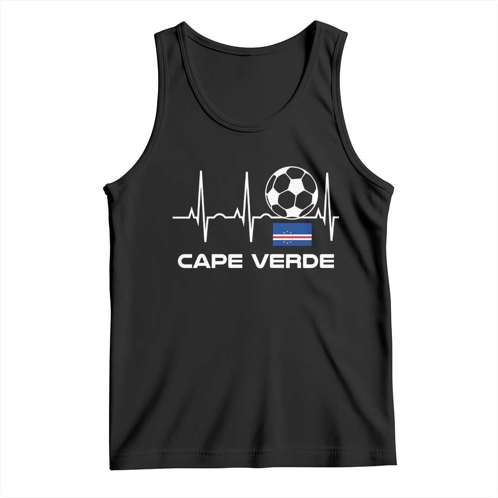 Cape Verde Soccer Heartbeat EKG Pulse Graphic Tank Top Cabo Verde Football Fans Pride TS02 Black Print Your Wear