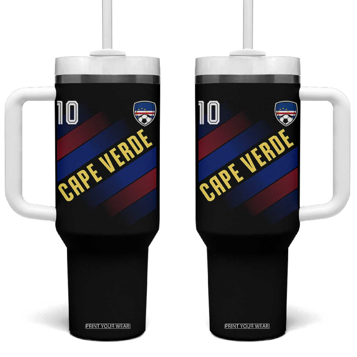 Cape Verde Soccer Jersey Style National Pride Tumbler With Handle Cabo Verde Football Fans Number 10 Athletic TS02 One Size: 40 oz Black Print Your Wear