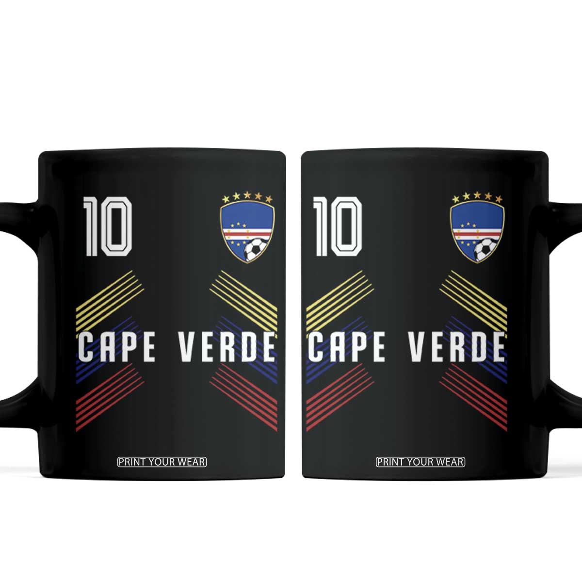 Cabo Verde Football Crest Pride Jersey Style Coffee Mug Cape Verde Soccer Fan Number 10 Athletic TS02 Black Print Your Wear
