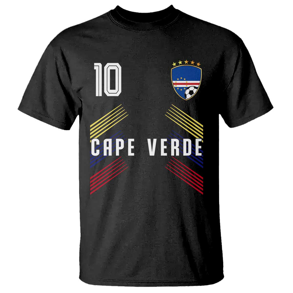 Cabo Verde Football Crest Pride Jersey Style T Shirt Cape Verde Soccer Fan Number 10 Athletic TS02 Black Print Your Wear