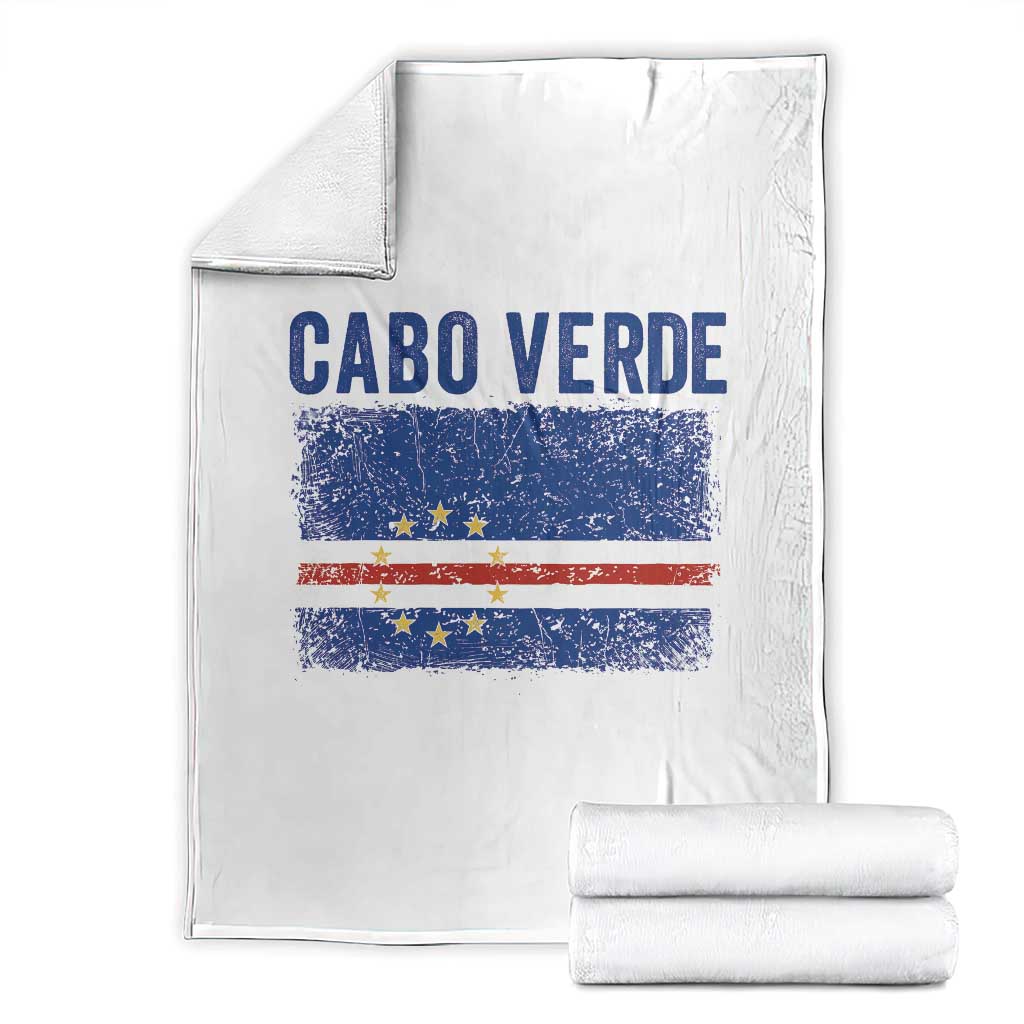 Cabo Verde Distressed Flag National Pride Throw Blanket Cape Verde Heritage Pride Retro Grunge Graphic TS02 White Print Your Wear