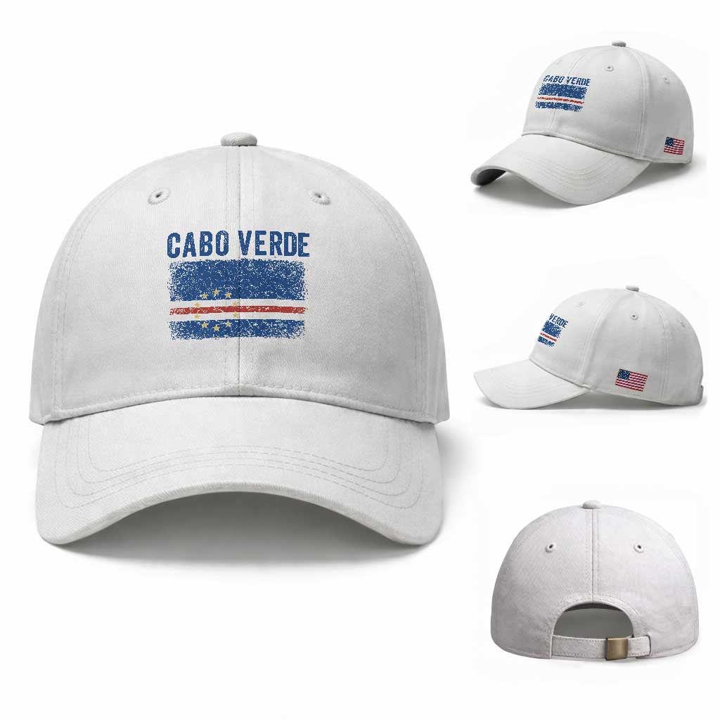 Cabo Verde Distressed Flag National Pride Baseball Cap Cape Verde Heritage Pride Retro Grunge Graphic TS02 Baseball Cap Universal Fit White Print Your Wear