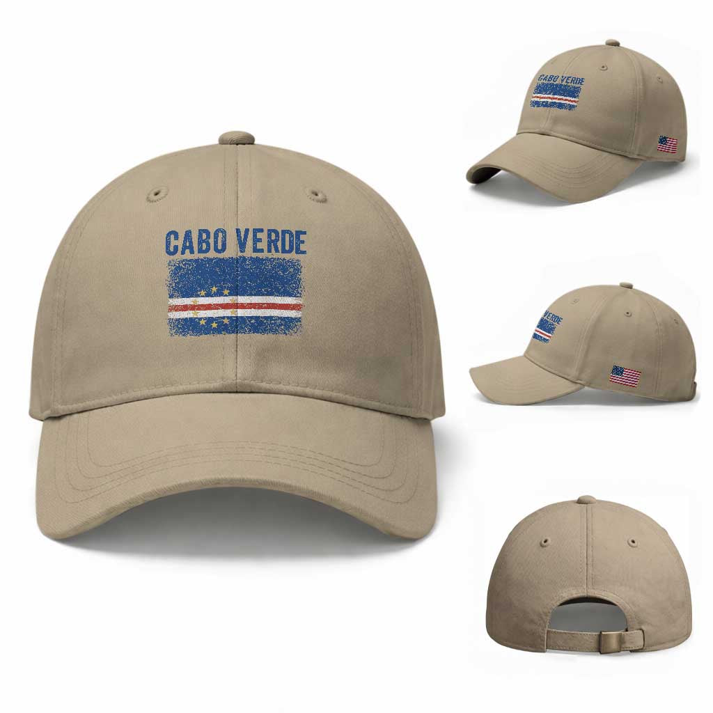 Cabo Verde Distressed Flag National Pride Baseball Cap Cape Verde Heritage Pride Retro Grunge Graphic TS02 Baseball Cap Universal Fit Khaki Print Your Wear