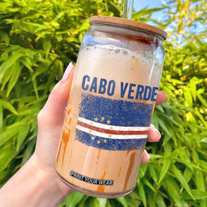 Cabo Verde Distressed Flag National Pride Glass Can Cape Verde Heritage Pride Retro Grunge Graphic TS02 White Print Your Wear