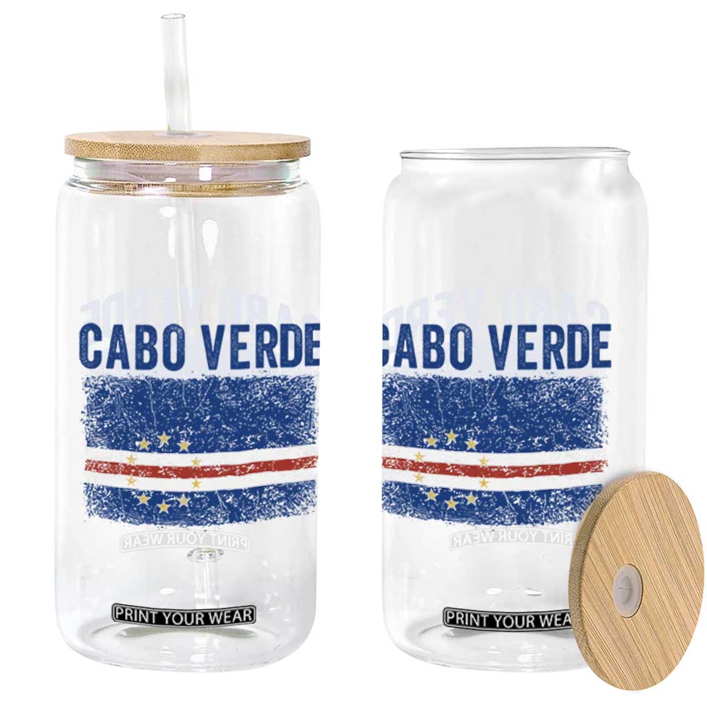 Cabo Verde Distressed Flag National Pride Glass Can Cape Verde Heritage Pride Retro Grunge Graphic TS02 Print Your Wear