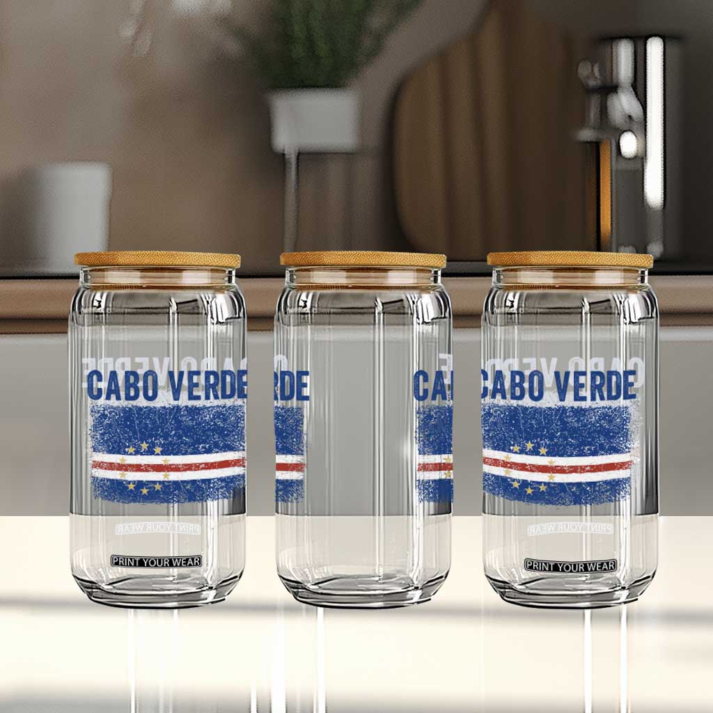 Cabo Verde Distressed Flag National Pride Glass Can Cape Verde Heritage Pride Retro Grunge Graphic TS02 Print Your Wear