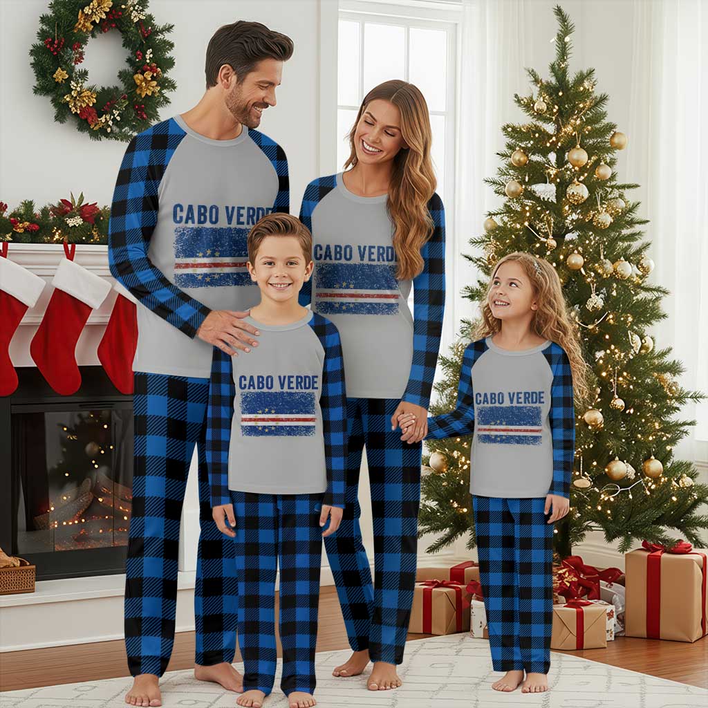 Cabo Verde Distressed Flag National Pride Plaid Pajama Set Cape Verde Heritage Pride Retro Grunge Graphic TS02 Blue Plaid Print Your Wear