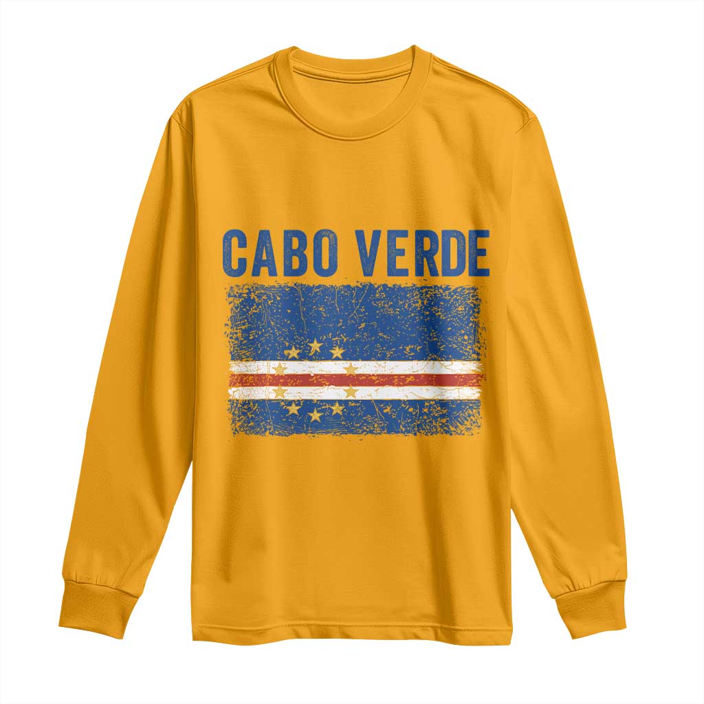 Cabo Verde Distressed Flag National Pride Long Sleeve Shirt Cape Verde Heritage Pride Retro Grunge Graphic TS02 Gold Print Your Wear