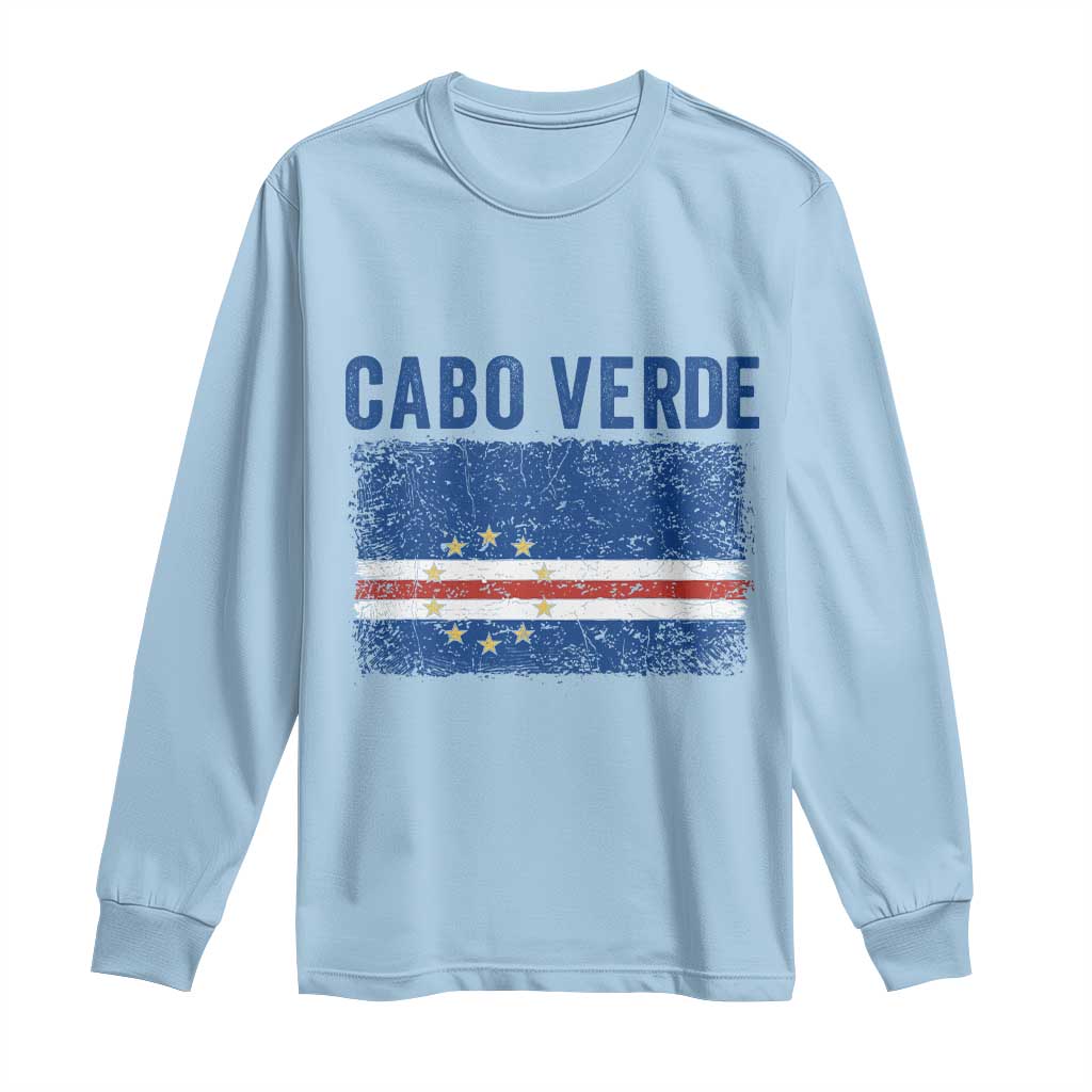 Cabo Verde Distressed Flag National Pride Long Sleeve Shirt Cape Verde Heritage Pride Retro Grunge Graphic TS02 Light Blue Print Your Wear