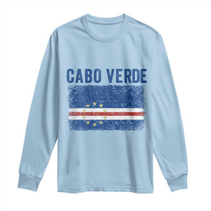 Cabo Verde Distressed Flag National Pride Long Sleeve Shirt Cape Verde Heritage Pride Retro Grunge Graphic TS02 Light Blue Print Your Wear