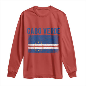 Cabo Verde Distressed Flag National Pride Long Sleeve Shirt Cape Verde Heritage Pride Retro Grunge Graphic TS02 Red Print Your Wear