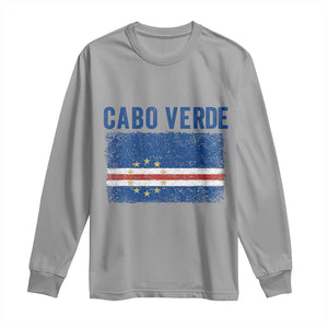 Cabo Verde Distressed Flag National Pride Long Sleeve Shirt Cape Verde Heritage Pride Retro Grunge Graphic TS02 Sport Gray Print Your Wear