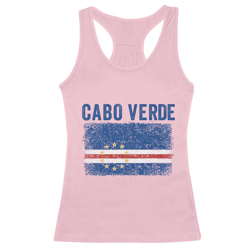 Cabo Verde Distressed Flag National Pride Racerback Tank Top Cape Verde Heritage Pride Retro Grunge Graphic TS02 Light Pink Print Your Wear