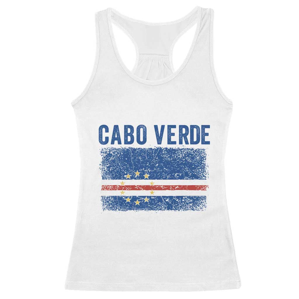 Cabo Verde Distressed Flag National Pride Racerback Tank Top Cape Verde Heritage Pride Retro Grunge Graphic TS02 White Print Your Wear