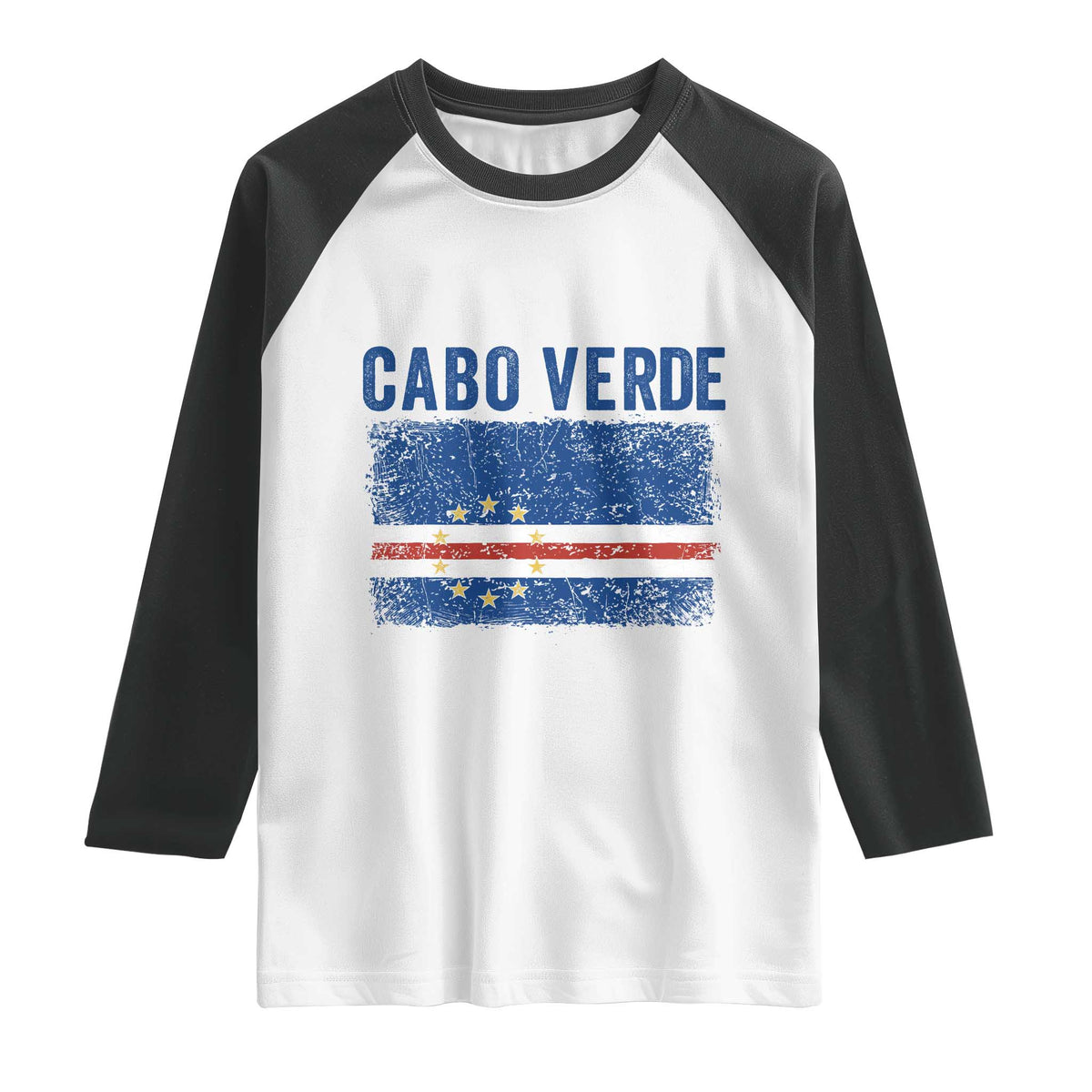 Cabo Verde Distressed Flag National Pride Raglan Shirt Cape Verde Heritage Pride Retro Grunge Graphic TS02 White Black Print Your Wear