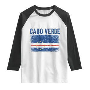 Cabo Verde Distressed Flag National Pride Raglan Shirt Cape Verde Heritage Pride Retro Grunge Graphic TS02 White Black Print Your Wear