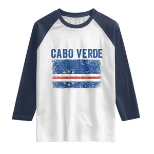 Cabo Verde Distressed Flag National Pride Raglan Shirt Cape Verde Heritage Pride Retro Grunge Graphic TS02 White Navy Print Your Wear