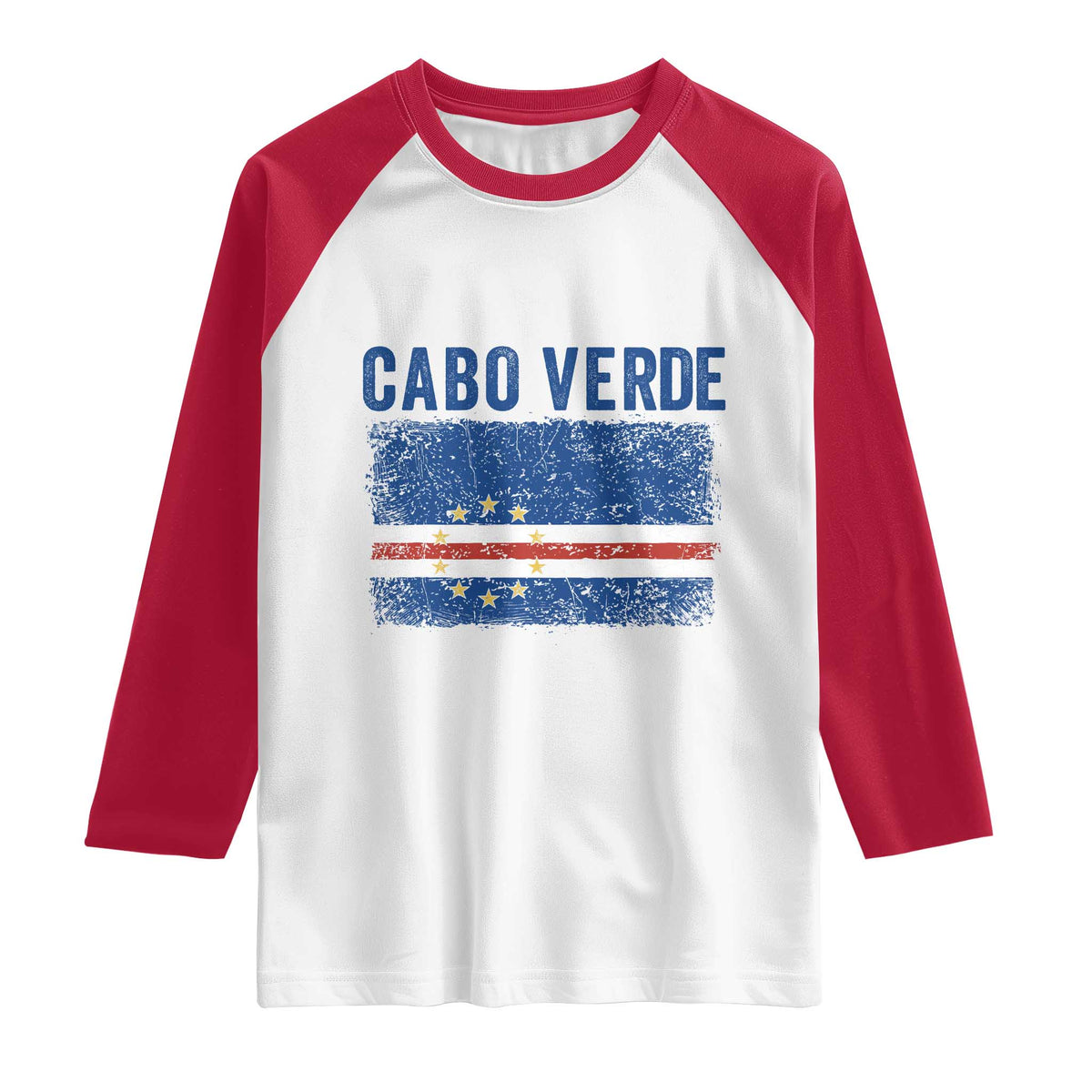 Cabo Verde Distressed Flag National Pride Raglan Shirt Cape Verde Heritage Pride Retro Grunge Graphic TS02 White Red Print Your Wear