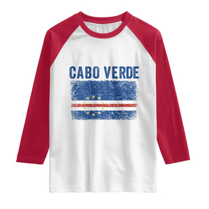 Cabo Verde Distressed Flag National Pride Raglan Shirt Cape Verde Heritage Pride Retro Grunge Graphic TS02 White Red Print Your Wear