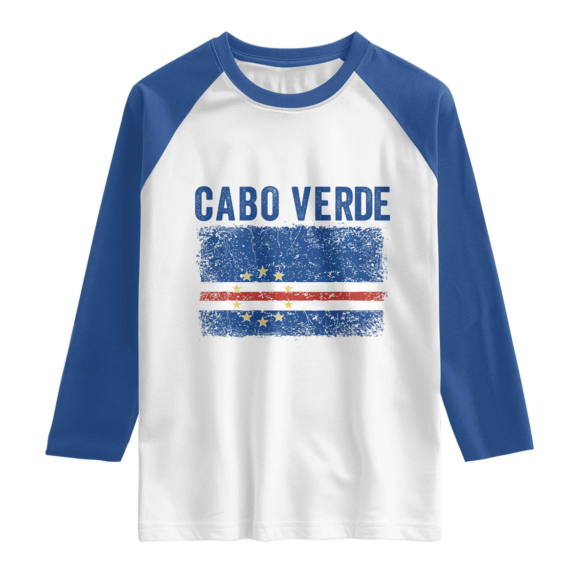Cabo Verde Distressed Flag National Pride Raglan Shirt Cape Verde Heritage Pride Retro Grunge Graphic TS02 White Royal Print Your Wear