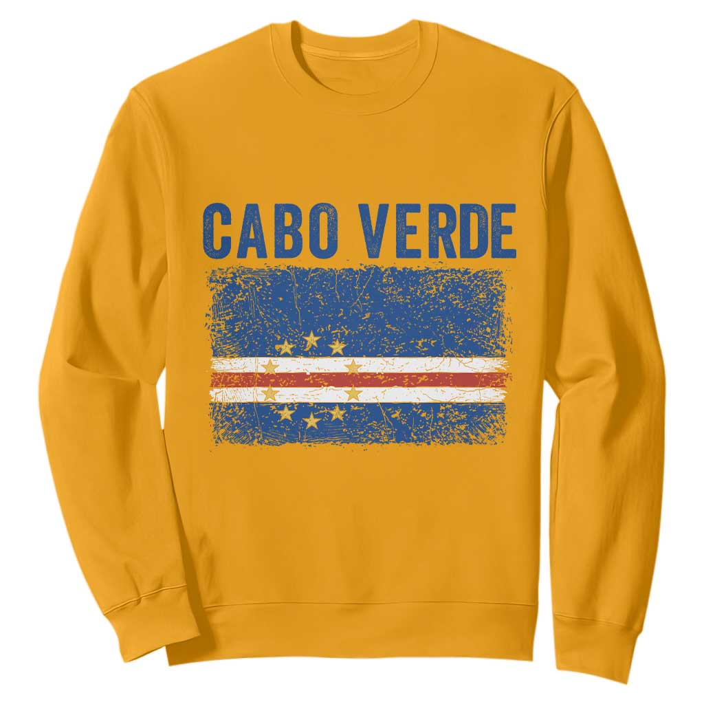 Cabo Verde Distressed Flag National Pride Sweatshirt Cape Verde Heritage Pride Retro Grunge Graphic TS02 Gold Print Your Wear