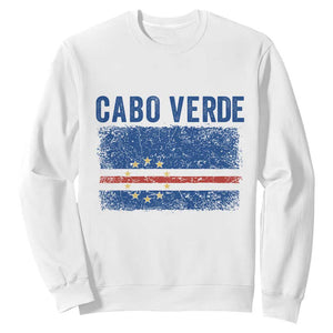 Cabo Verde Distressed Flag National Pride Sweatshirt Cape Verde Heritage Pride Retro Grunge Graphic TS02 White Print Your Wear