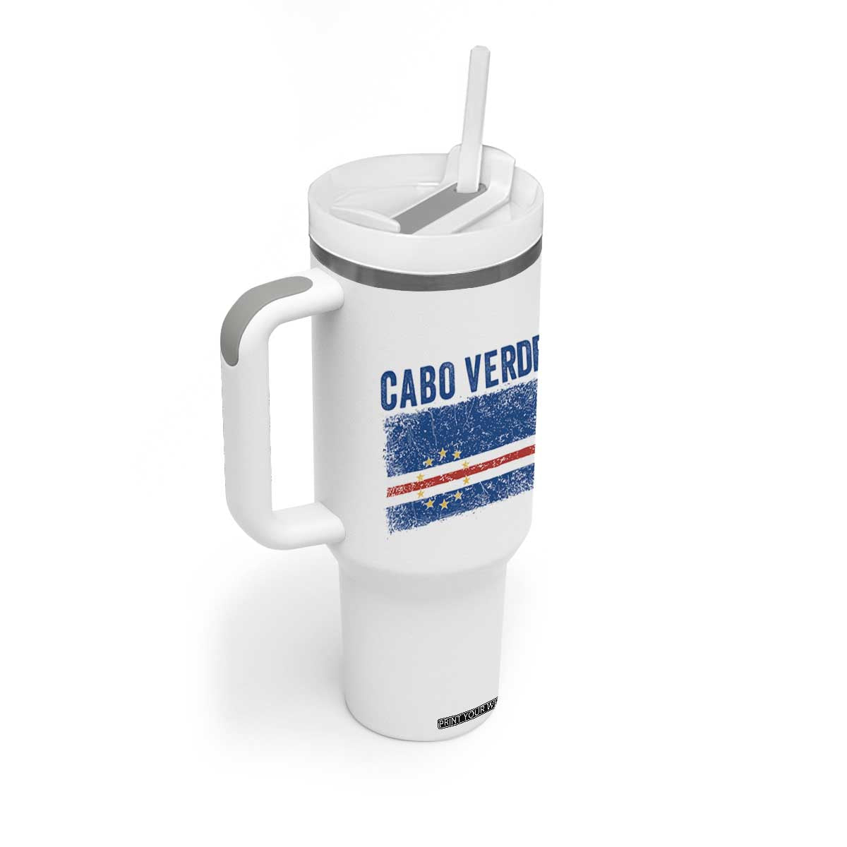 Cabo Verde Distressed Flag National Pride Tumbler With Handle Cape Verde Heritage Pride Retro Grunge Graphic TS02 Print Your Wear
