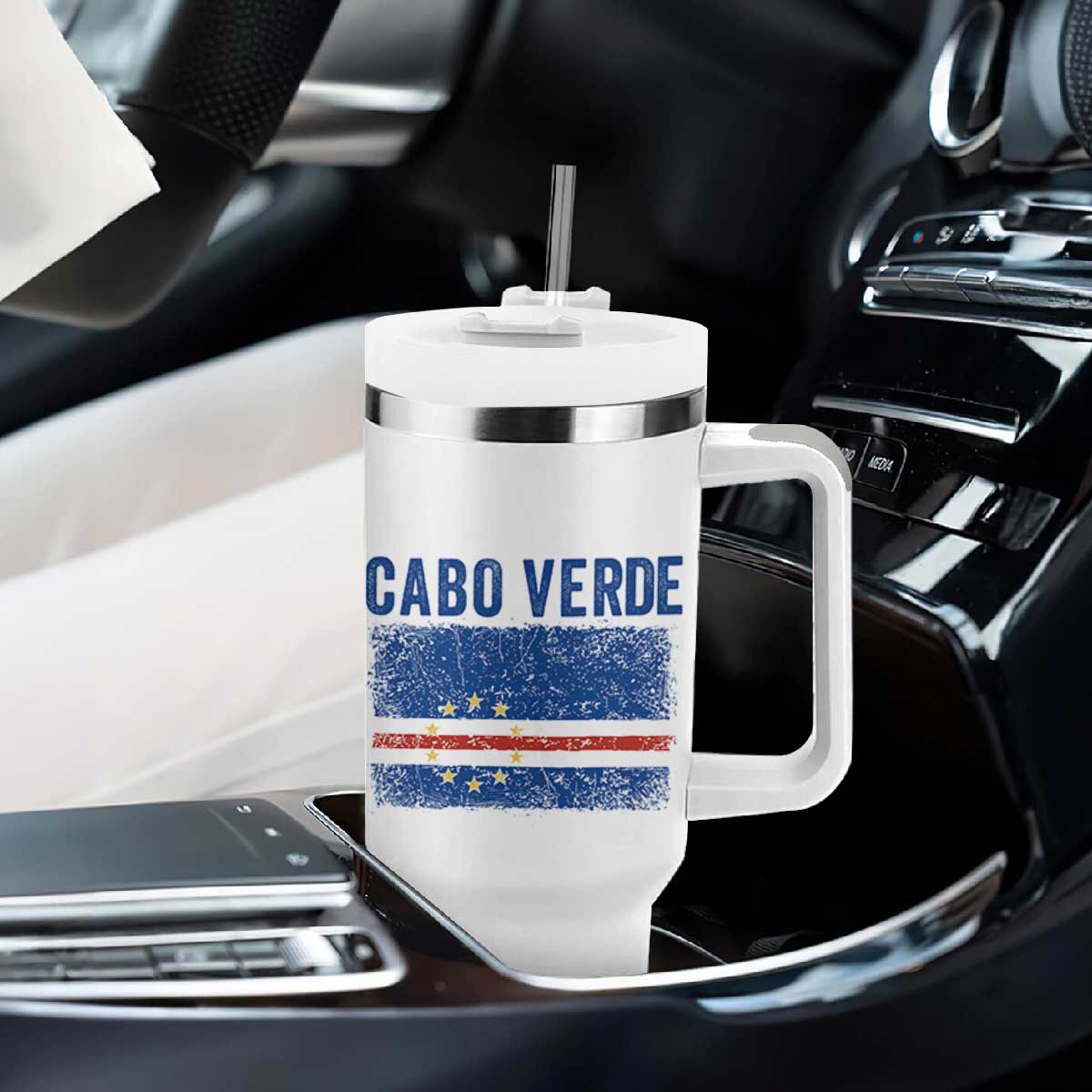 Cabo Verde Distressed Flag National Pride Tumbler With Handle Cape Verde Heritage Pride Retro Grunge Graphic TS02 Print Your Wear