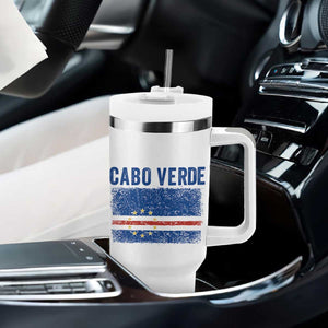 Cabo Verde Distressed Flag National Pride Tumbler With Handle Cape Verde Heritage Pride Retro Grunge Graphic TS02 Print Your Wear