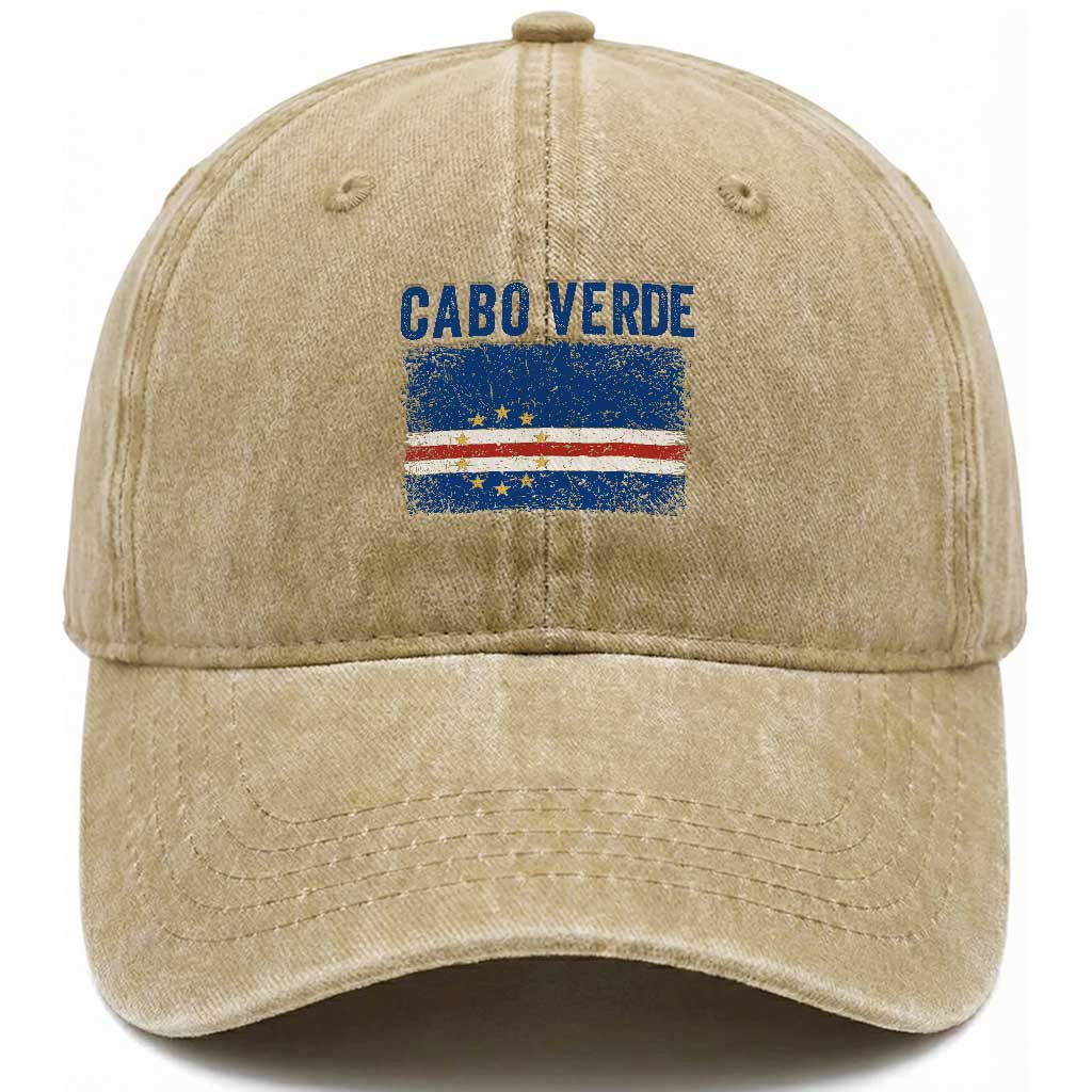 Cabo Verde Distressed Flag National Pride Washed Cotton Baseball Cap Cape Verde Heritage Pride Retro Grunge Graphic TS02 Print Your Wear