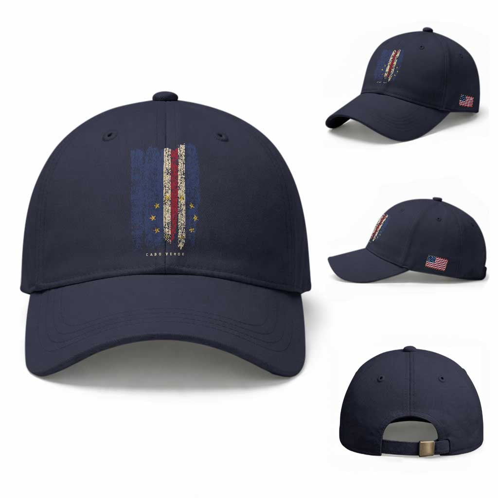 Cape Verde Vertical Brush Stroke Flag Graphic Baseball Cap Cabo Verde National Pride Artistic Gift TS02 Baseball Cap Universal Fit Navy Print Your Wear